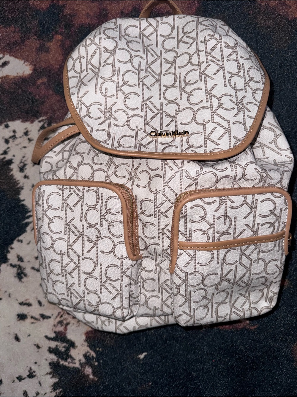 Calvin Klein White & Tan Monogram Backpack